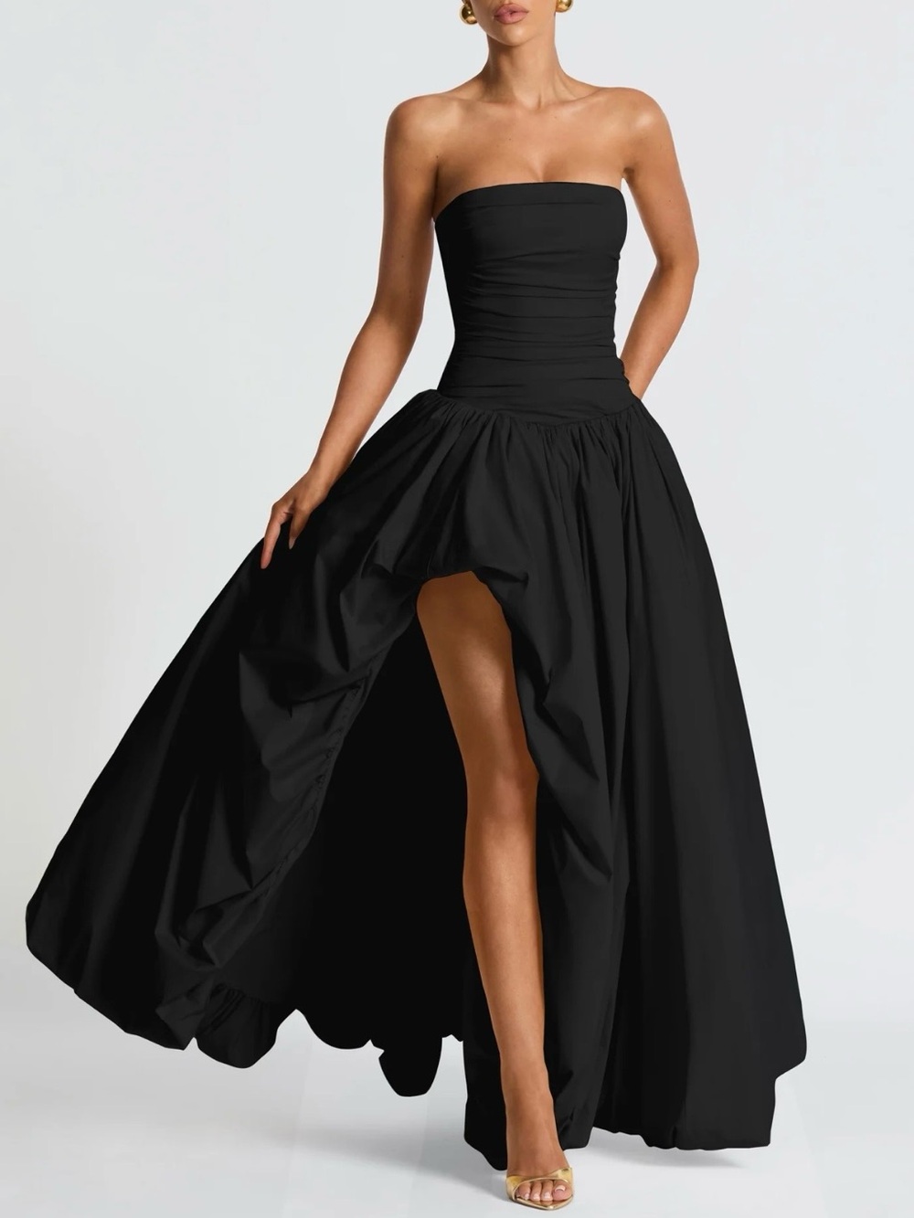 BABYBOO NWOT Strapless Black High-Slit Jillian Maxi Dress - fits like XS